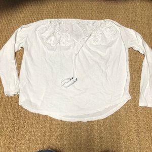 Loft Eyelet White Blouse Peasant 3/4 Sleeve Summer